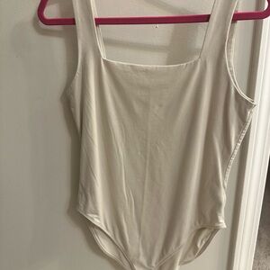 GAP Off White/Tan Square Neck Tank Bodysuit | Size Large